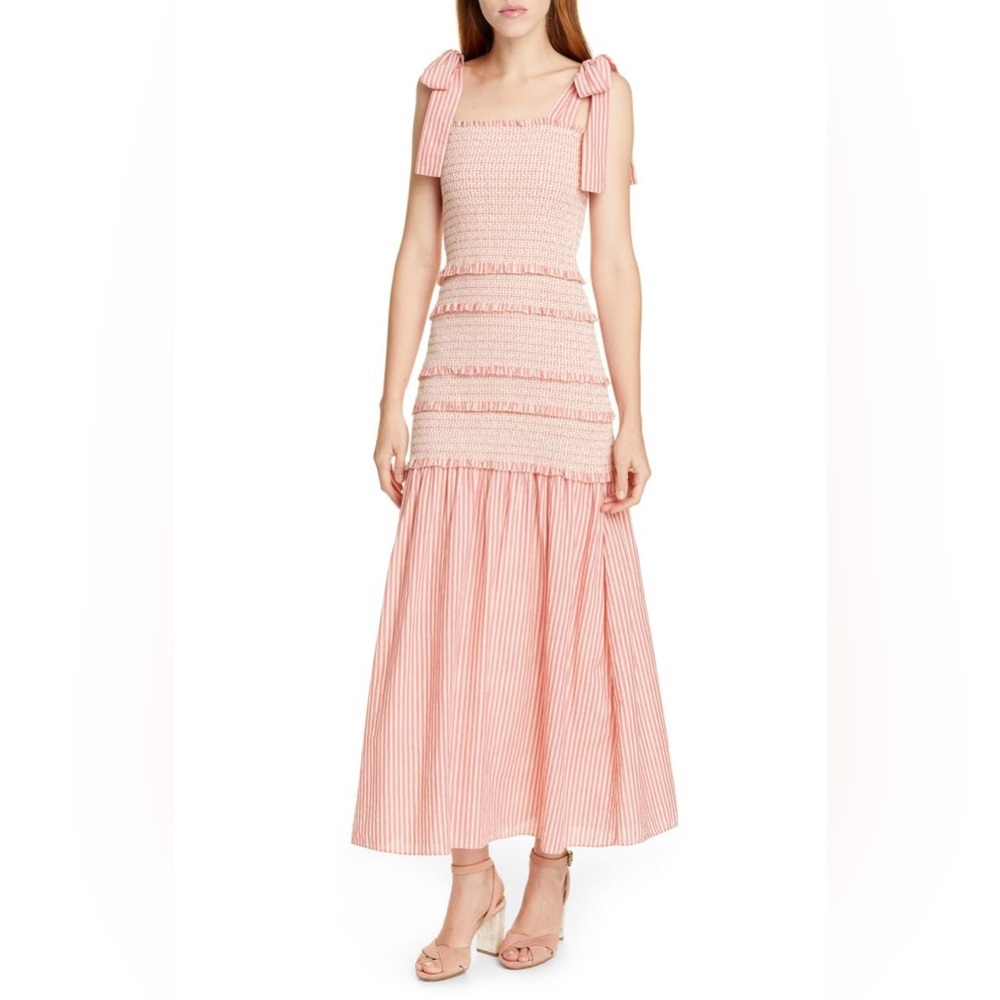Love Shack Fancy Smocked Pink  Striped Dress size M